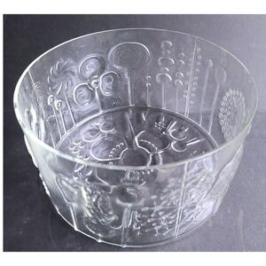 Vintage MCM Iittala Nuutajarvia Finland Flora Clear Glass Bowl Embossed 9.5"